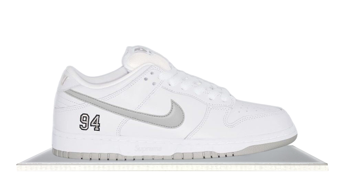 white and silver dunks