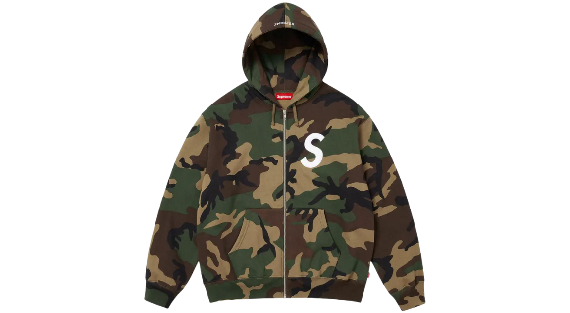 Supreme S Logo Zip Up Hoodie Woodland Camo (FW25) – Takeoff Copenhagen